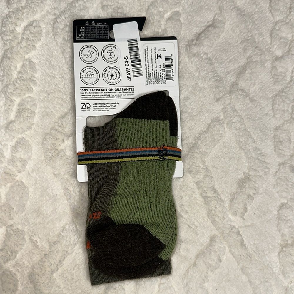 SmartWool S Unisex Camo Army Winter Moss Green Everyday Ribbed Wool Crew Socks - Picture 3 of 9